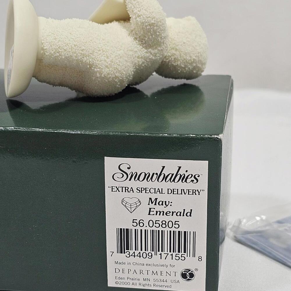 Vintage Dept 56 Snowbabies " Extra Special Delivery " Heart Jewel May Emerald - Picture 7 of 7
